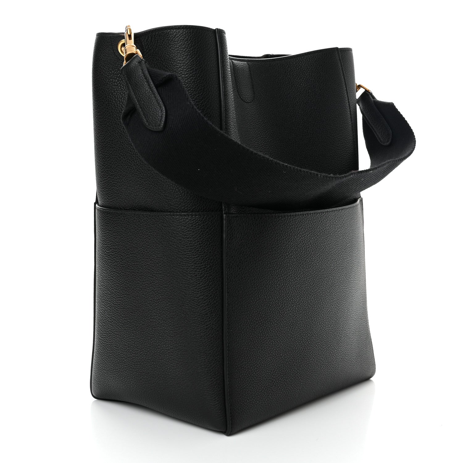 Celine Soft Grained Calfskin Sangle Bucket Bag Black 3 of 10