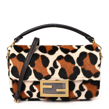 Fendi Calf Hair Leopard Print Mini Baguette Pink Brown 1 of 9
