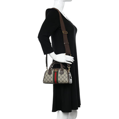 Gucci GG Supreme Monogram Textured Dollar Calfskin Web Mini Ophidia Top Handle Bowler Bag Beige Ebony New Acero 2 of 9