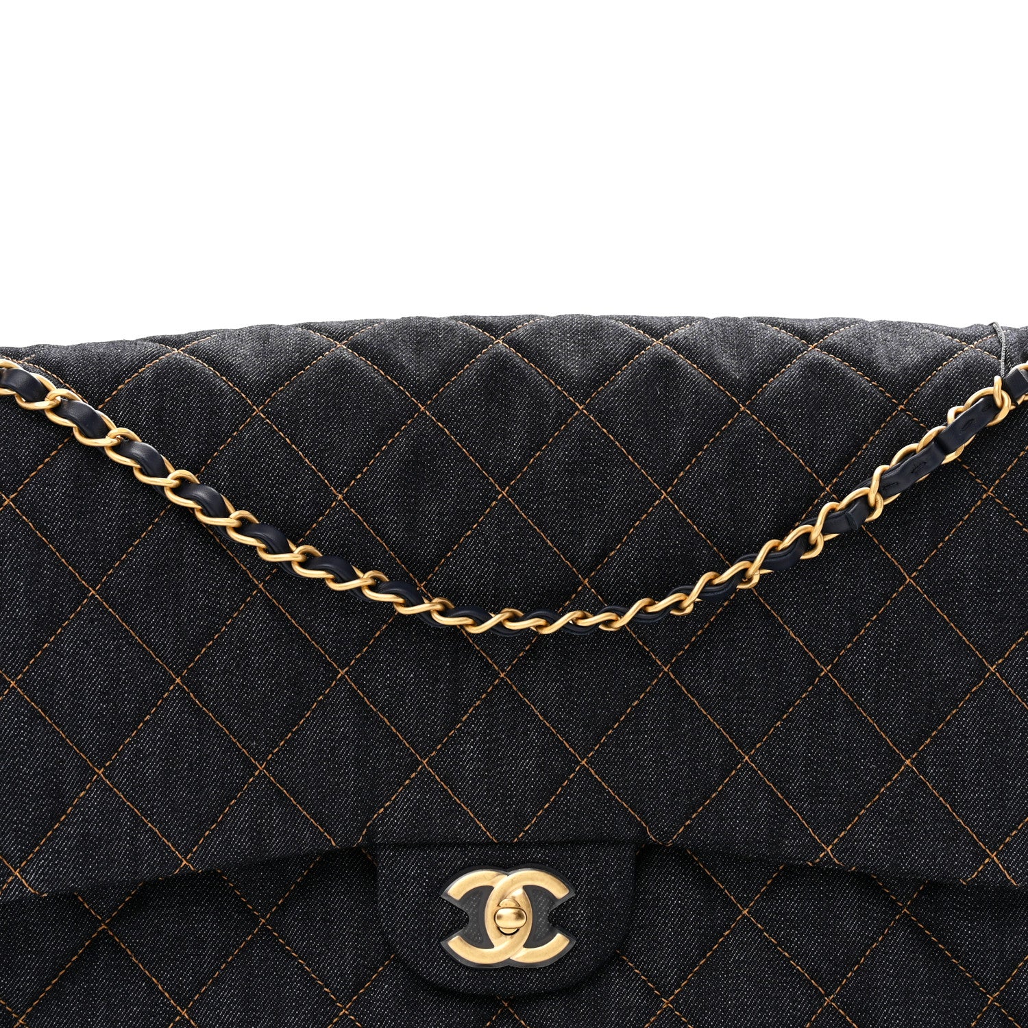 Chanel Denim Quilted XXL Travel Flap Bag Dark Blue Orange 7 of 10