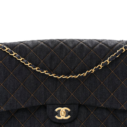 Chanel Denim Quilted XXL Travel Flap Bag Dark Blue Orange 7 of 10
