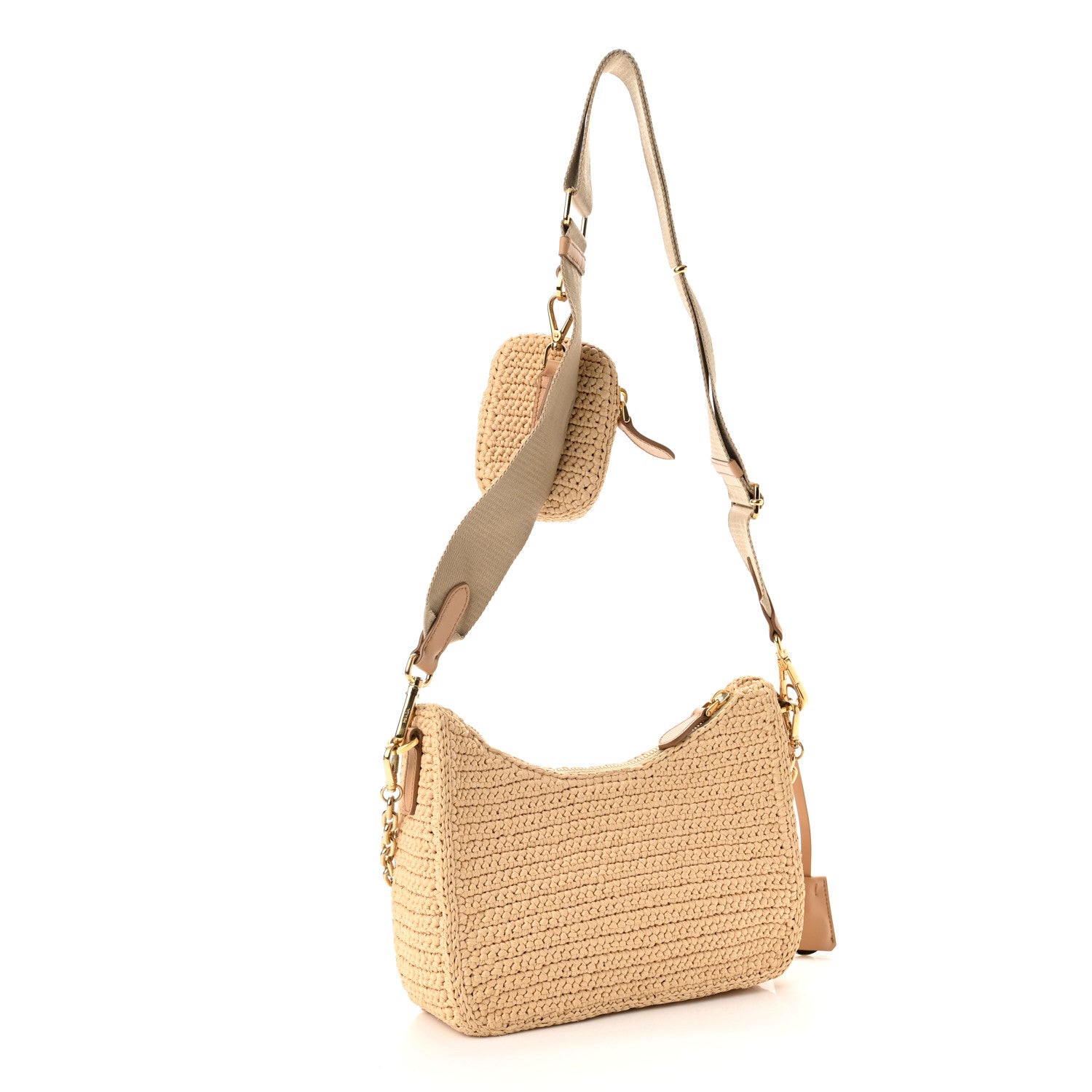 Prada Yarn Raffia Effect Crochet Re-Edition 2005 Shoulder Bag Naturale 3 of 11