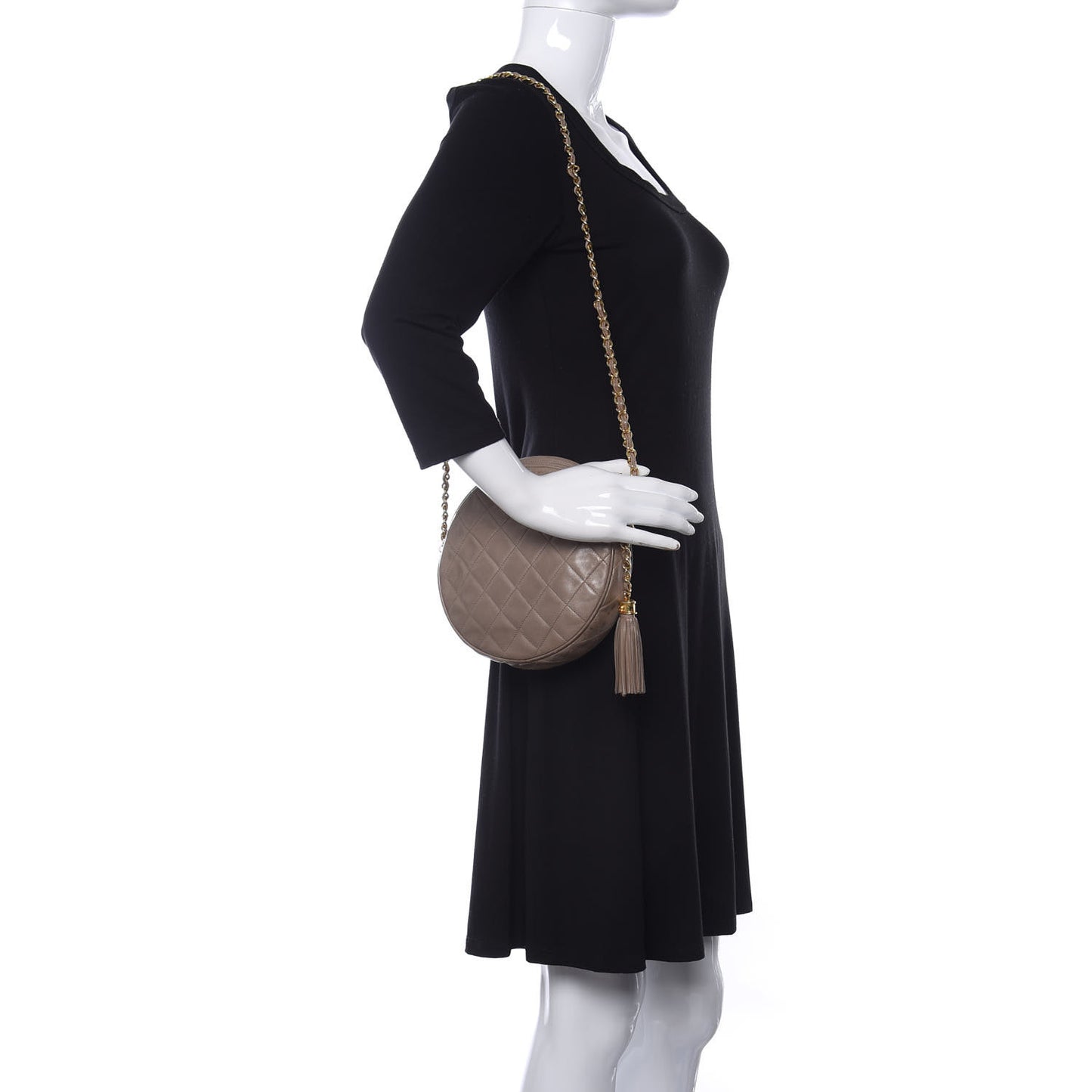 Lambskin Quilted Round Tassel Crossbody Bag Beige