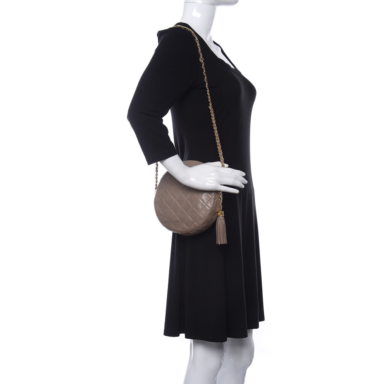 Chanel Lambskin Quilted Round Tassel Crossbody Bag Beige 3 of 15