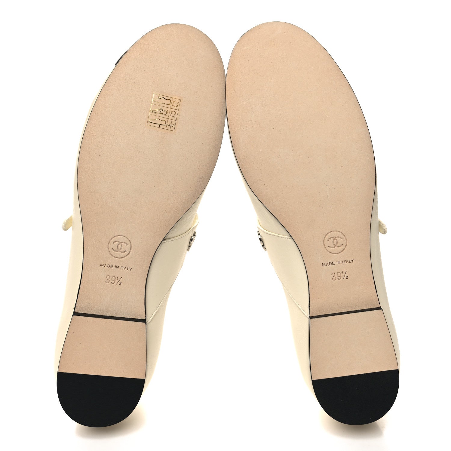 Chanel Lambskin Crystal Cap Toe CC Flats 39.5 Ivory Black 5 of 9
