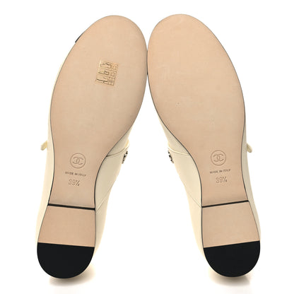 Chanel Lambskin Crystal Cap Toe CC Flats 39.5 Ivory Black 5 of 9