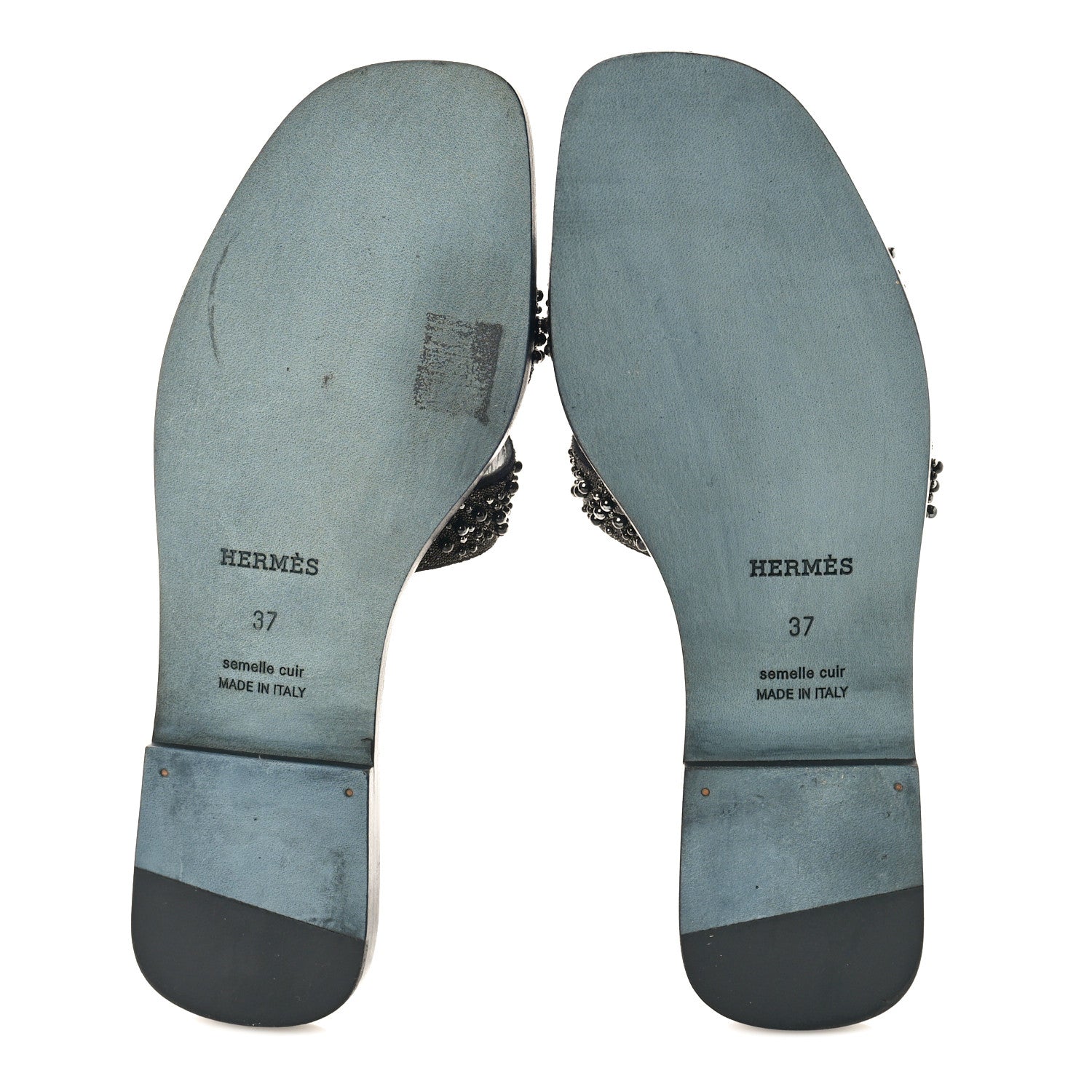 Hermes Suede Beaded Oran Sandals 37 Black 6 of 9