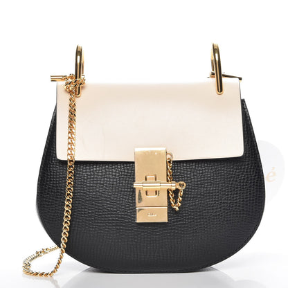 Chloe Grained Calfskin Lambskin Mini Bi-Color Drew Shoulder Bag Black Powder Beige 1 of 6