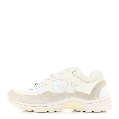 Chanel Suede Calfskin Fabric CC Sneakers 41 White 1 of 10