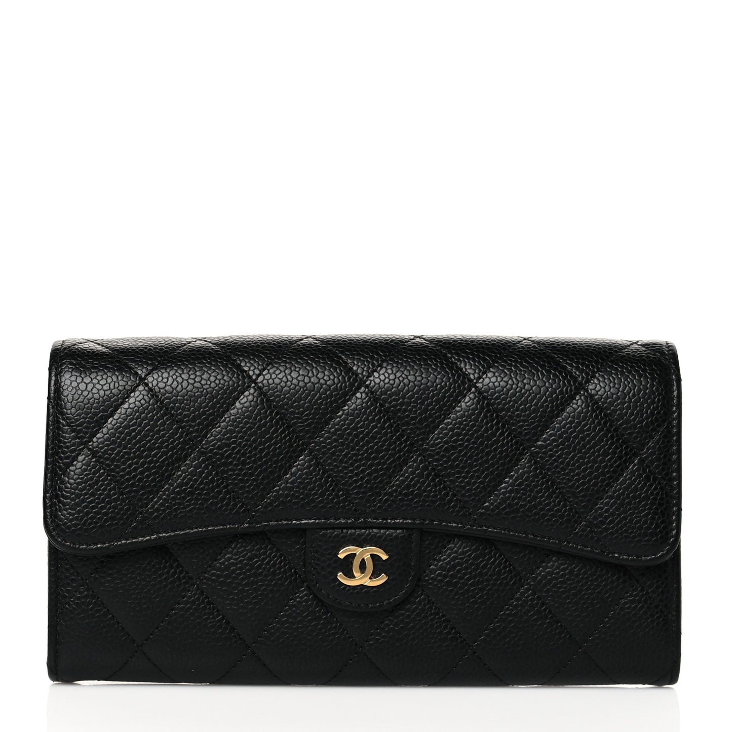 Caviar Quilted Large Gusset Flap Wallet Black