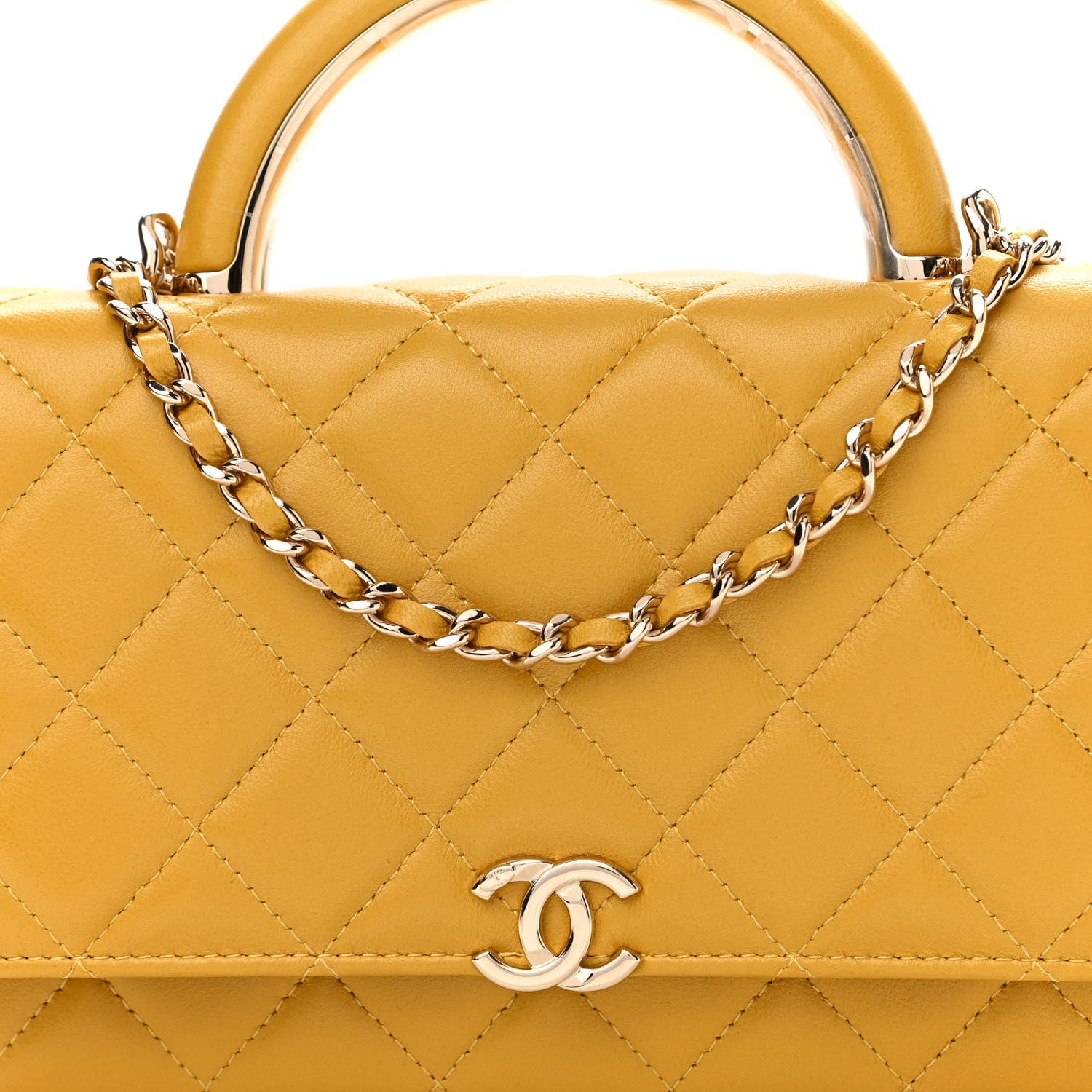 Chanel Lambskin Quilted Top Handle Wallet On Chain WOC Yellow 9 of 12