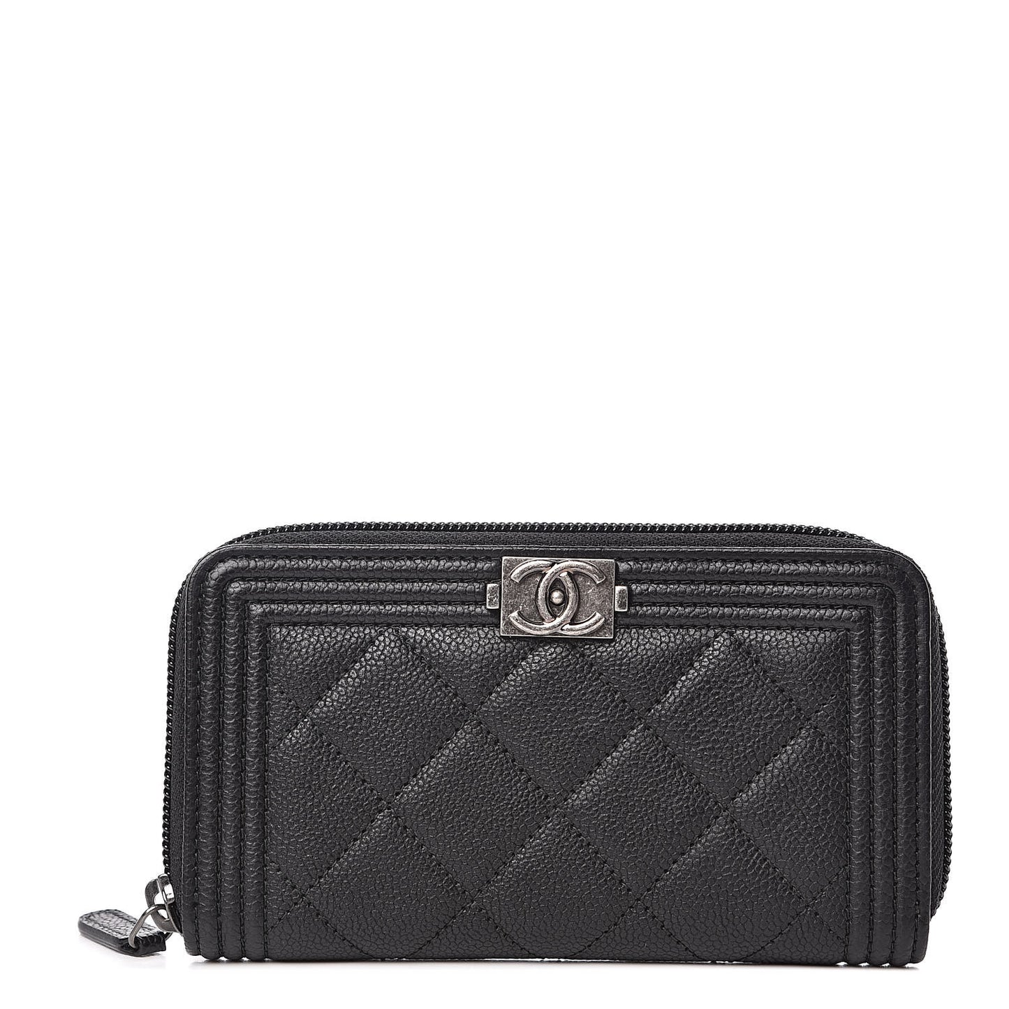 Caviar Quilted Small Boy Zip Around Wallet Black