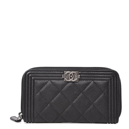 Chanel Caviar Quilted Small Boy Zip Around Wallet Black 1 of 10