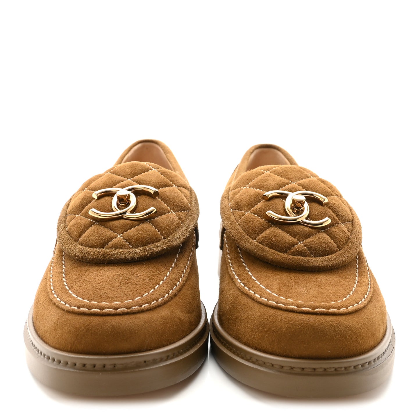 Suede Kidskin Quilted CC Turnlock Loafers 38.5 Light Brown