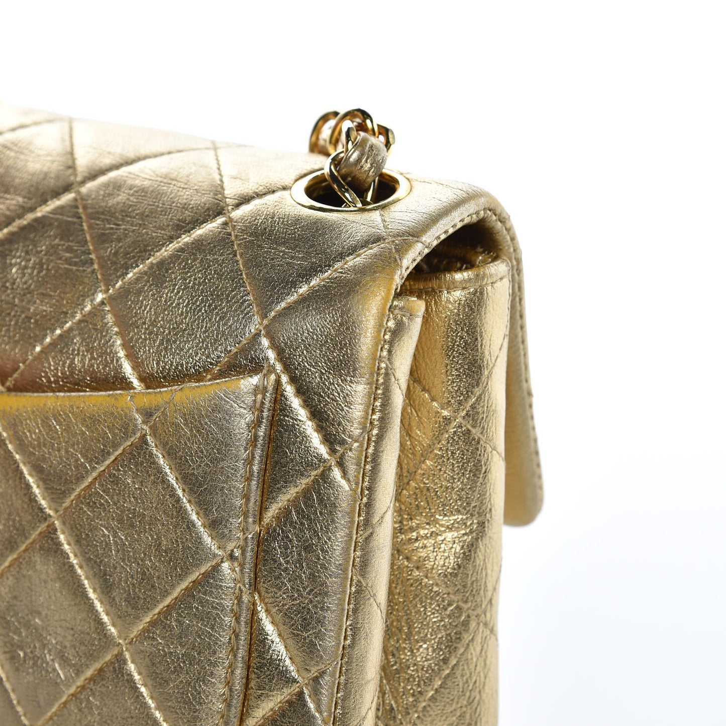 Metallic Lambskin Quilted Mini Square Flap Gold