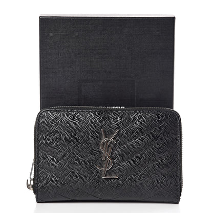 Saint Laurent Grain De Poudre Matelasse Chevron Monogram Zip Around Wallet Black 12 of 12