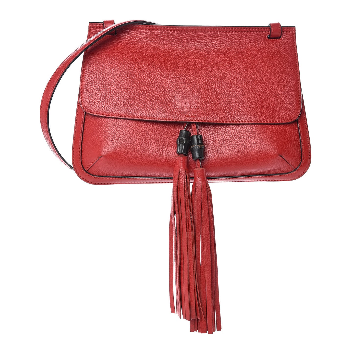 Pebbled Calfskin Medium Bamboo Daily Flap Shoulder Bag Red