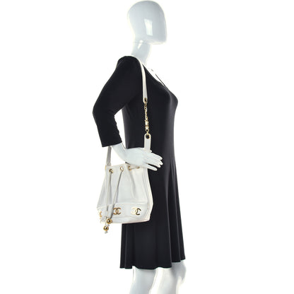Chanel Caviar Drawstring Bucket Bag White 2 of 17