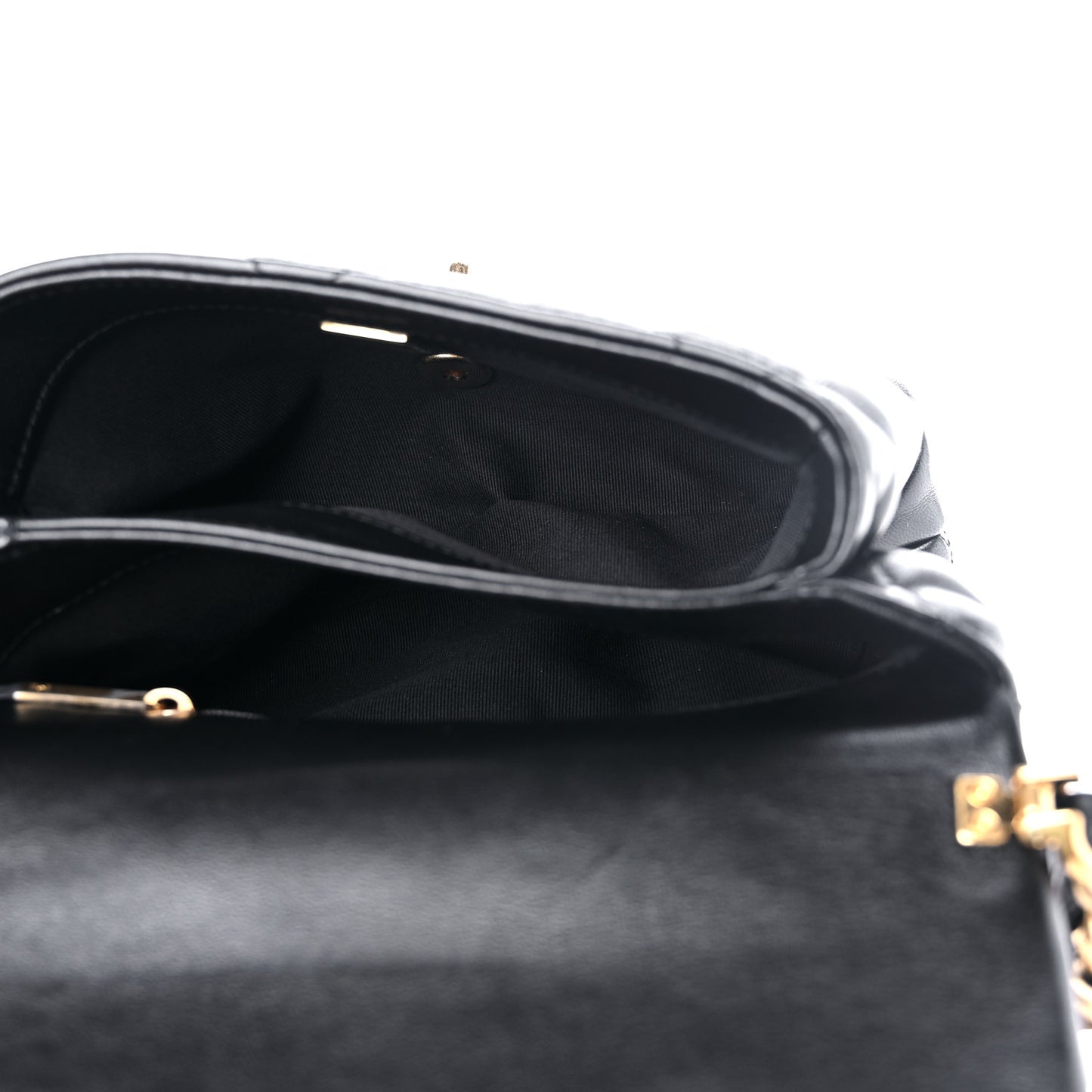 Lambskin Quilted Small Chain Top Handle Flap Black