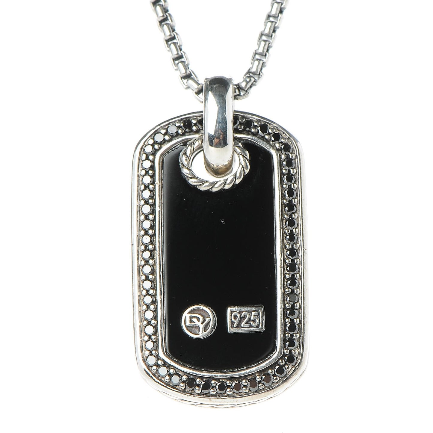 Sterling Silver Black Onyx Black Diamond Small Dog Tag Necklace