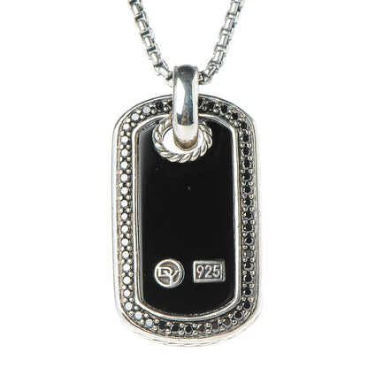 David Yurman Sterling Silver Black Onyx Black Diamond Small Dog Tag Necklace 4 of 6