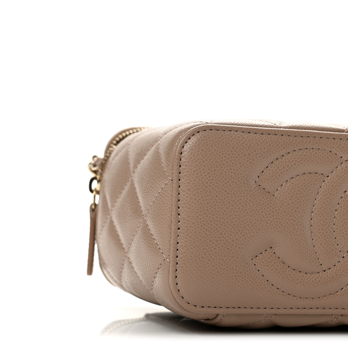 Caviar Quilted Small Vanity Case With Chain Dark Beige