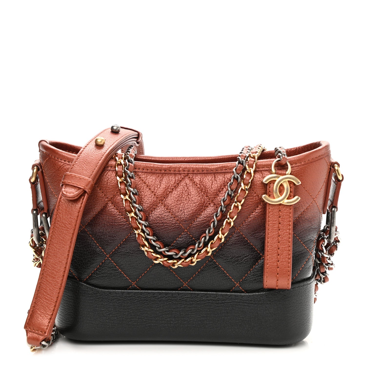 Chanel Metallic Goatskin Quilted Small Gabrielle Hobo Black Copper 1 of 11