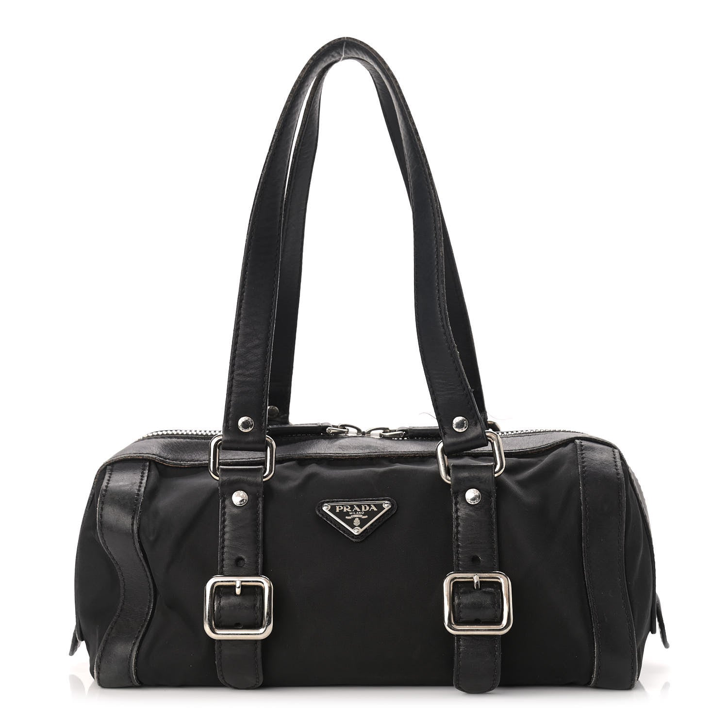 Prada Nylon Calfskin Buckle Shoulder Bag Black 1 of 16
