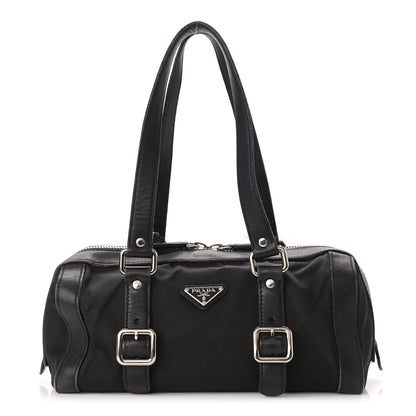 Prada Nylon Calfskin Buckle Shoulder Bag Black 1 of 16