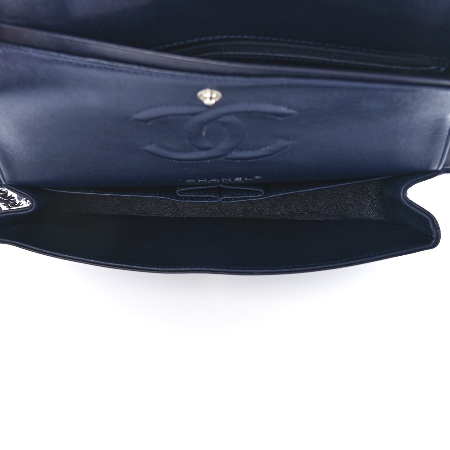 Lambskin Quilted Medium Double Flap Navy
