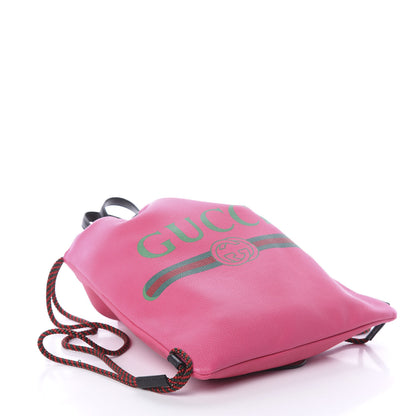 Gucci Grained Calfskin Logo Drawstring Backpack Box Pink Green Black 3 of 7
