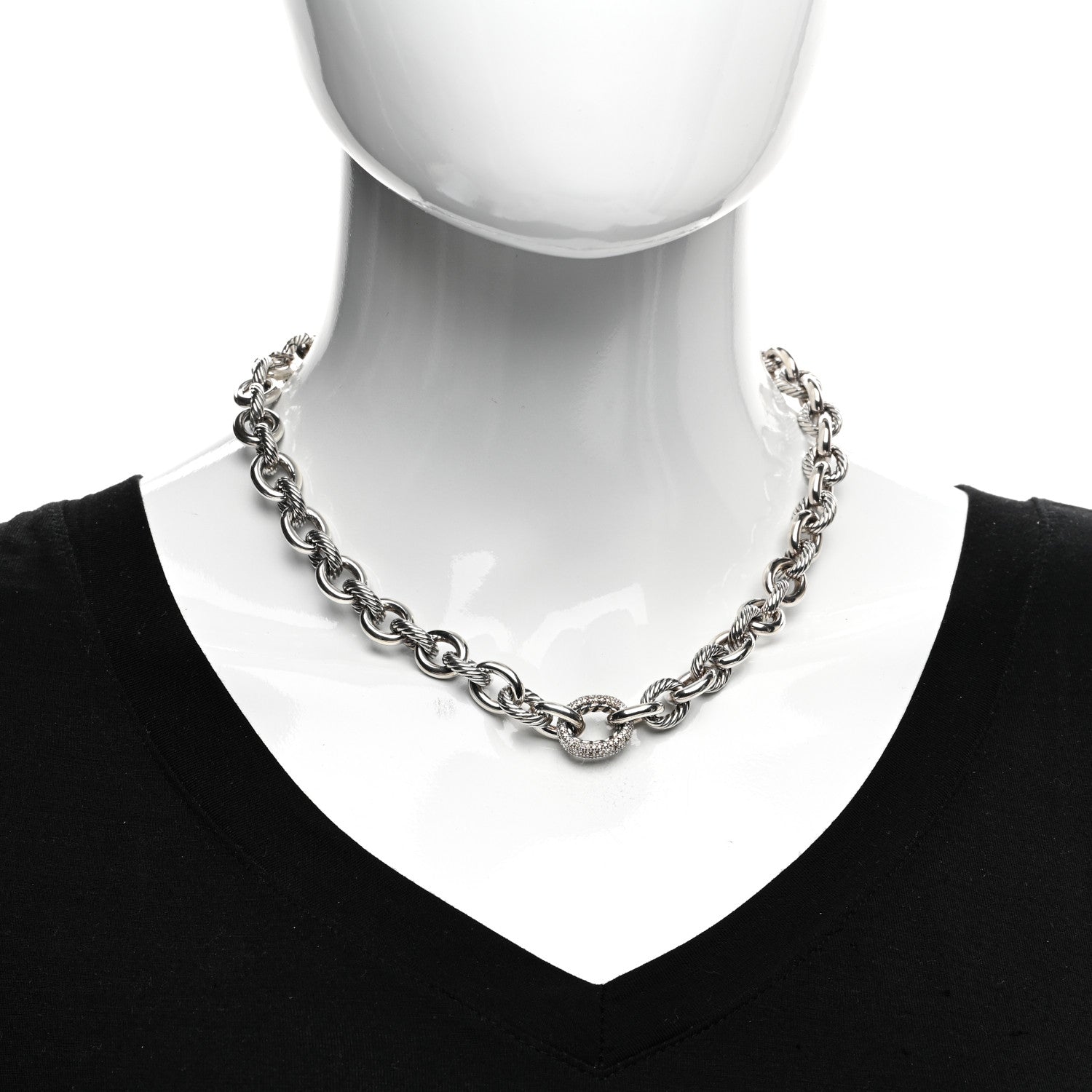 David Yurman Sterling Silver Diamond Pave 15mm Large Oval Link Necklace 2 of 4