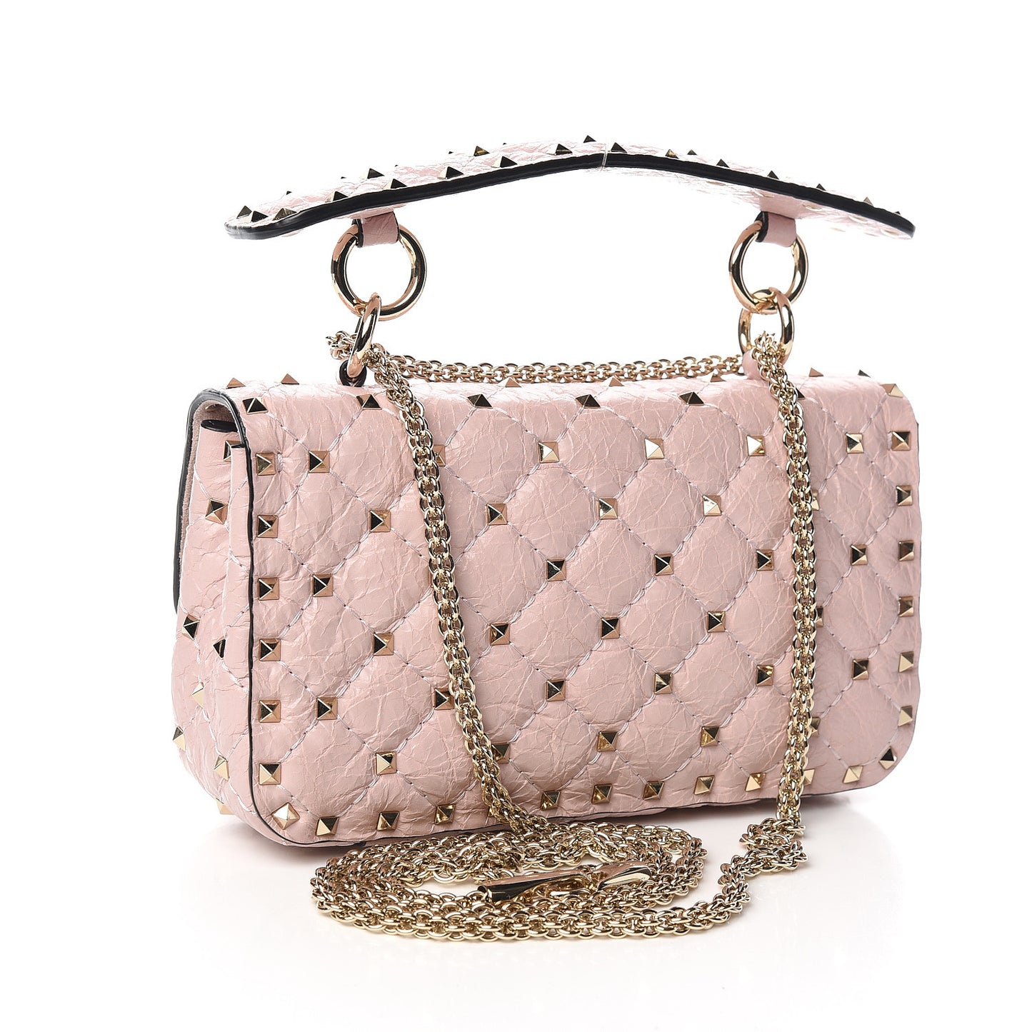 Craquele Nappa Small Rockstud Spike Shoulder Bag Water Rose