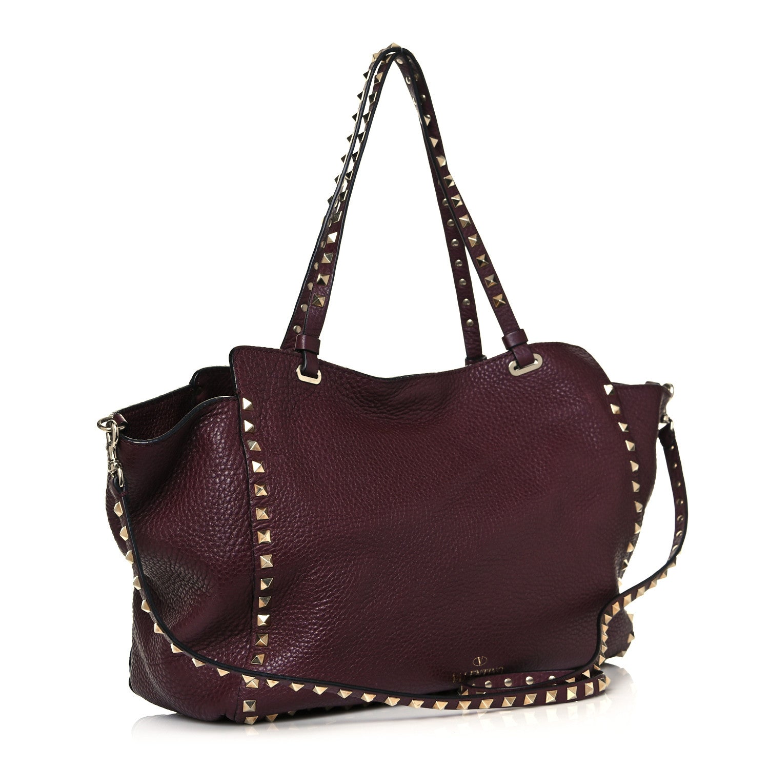 Valentino Garavani Pebbled Calfskin Medium Rockstud Tote Rubin 3 of 17