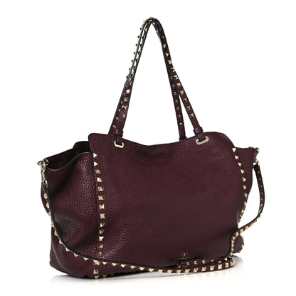 Valentino Garavani Pebbled Calfskin Medium Rockstud Tote Rubin 3 of 17