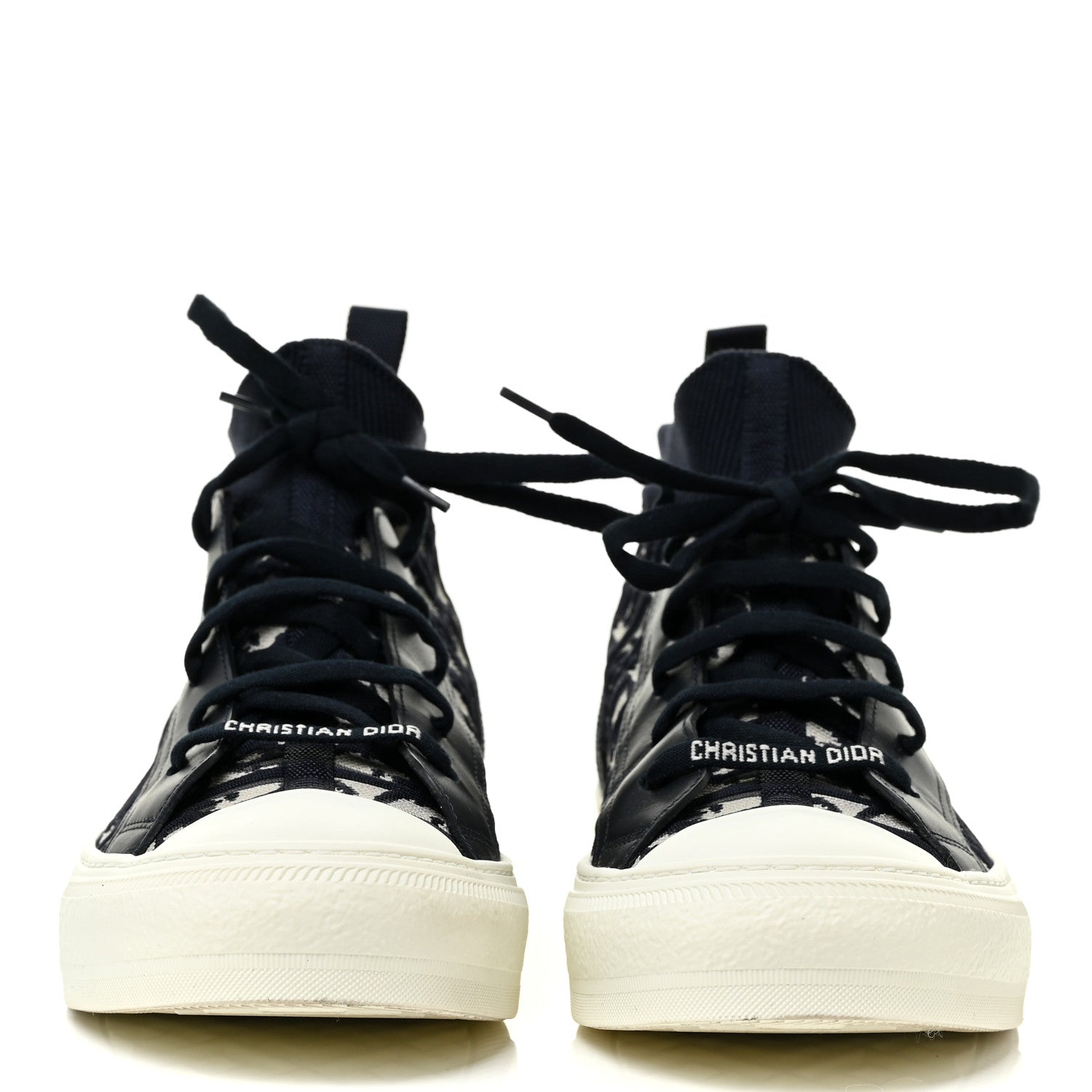Christian Dior Technical Knit Calfskin Oblique Womens Walk'n Dior Mid Top Sneakers 40 Deep Blue 2 of 16