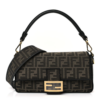 Fendi Fabric Jacquard FF 1974 Medium Baguette Tobacco Moro Black 1 of 9