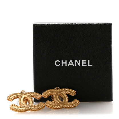 Chanel CC Drop Earrings Matte Gold 5 of 5