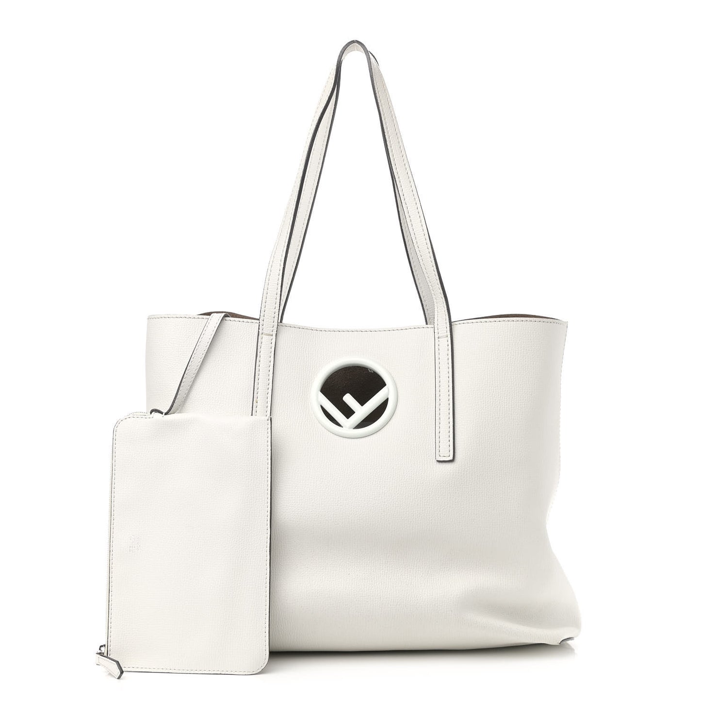 Vitello Vienna Enamel F is Fendi Shopping Tote White Taupe