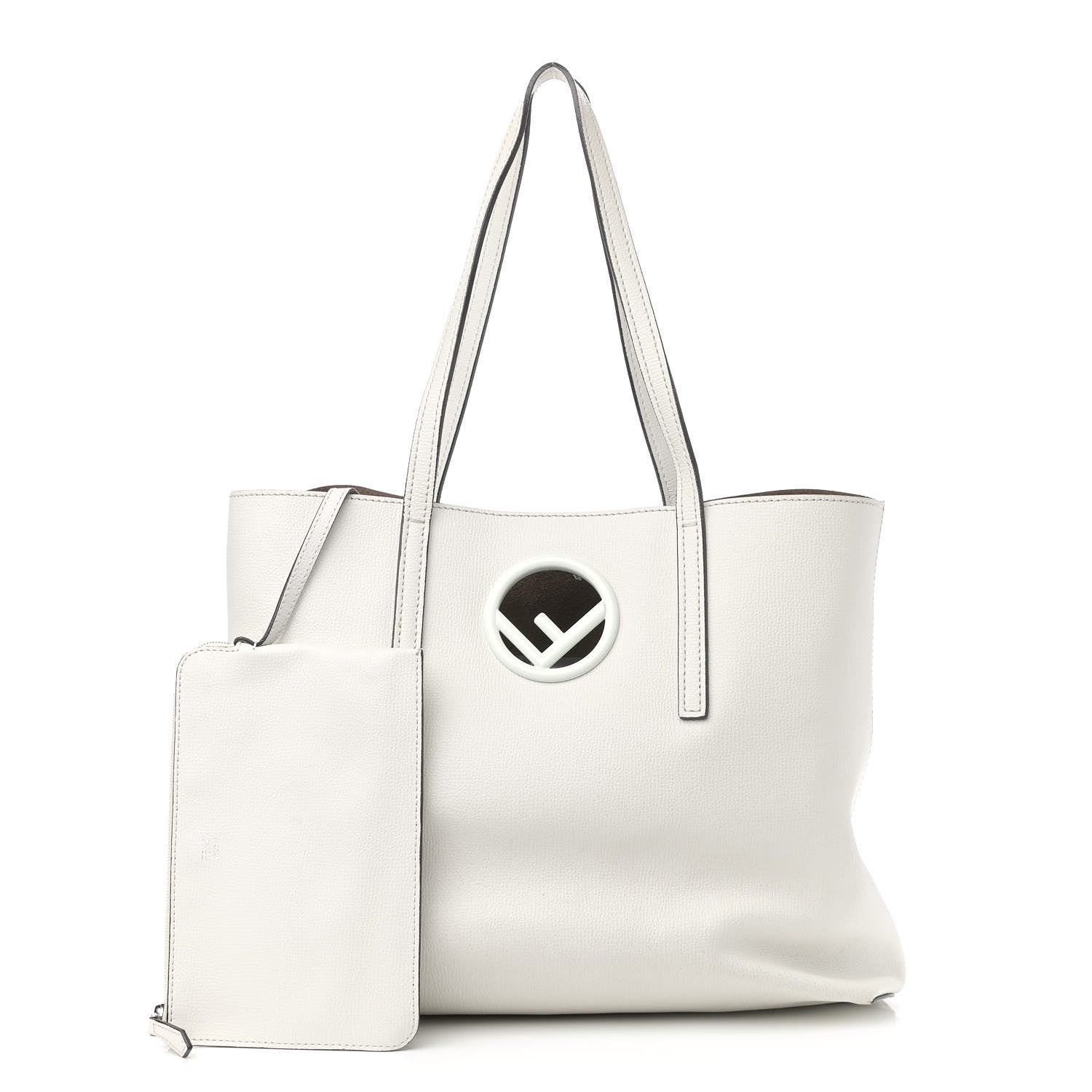 Fendi Vitello Vienna Enamel F is Fendi Shopping Tote White Taupe 1 of 15