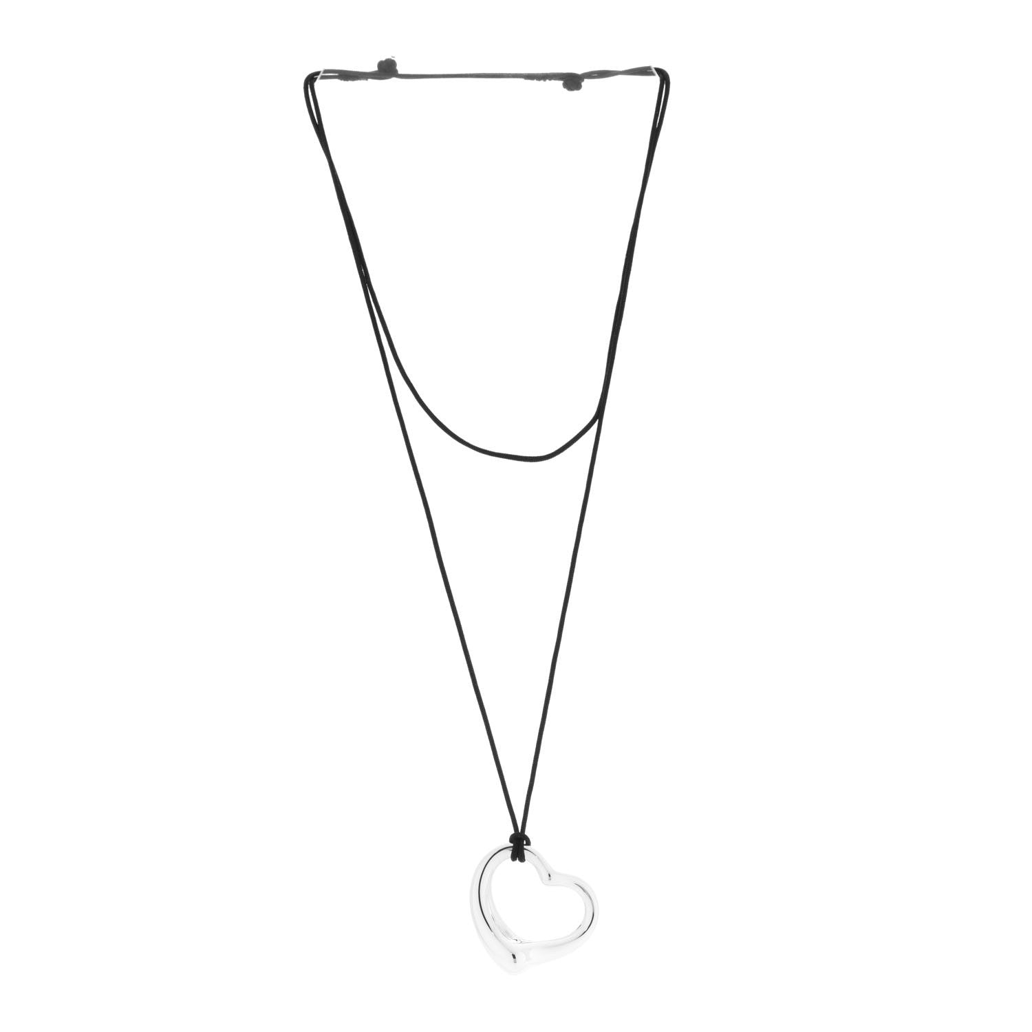 Tiffany Sterling Silver 36mm Elsa Peretti Open Heart Pendant Cord Necklace 3 of 5