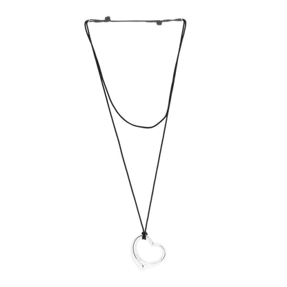 Tiffany Sterling Silver 36mm Elsa Peretti Open Heart Pendant Cord Necklace 3 of 5