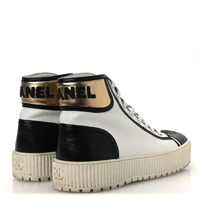 Chanel Aged Calfskin Lace Up Cap Toe Sneakers 39.5 White Gold 5 of 11