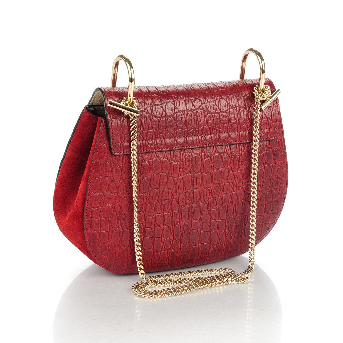 Calfskin Crocodile Embossed Drew Shoulder Bag Sienna Red
