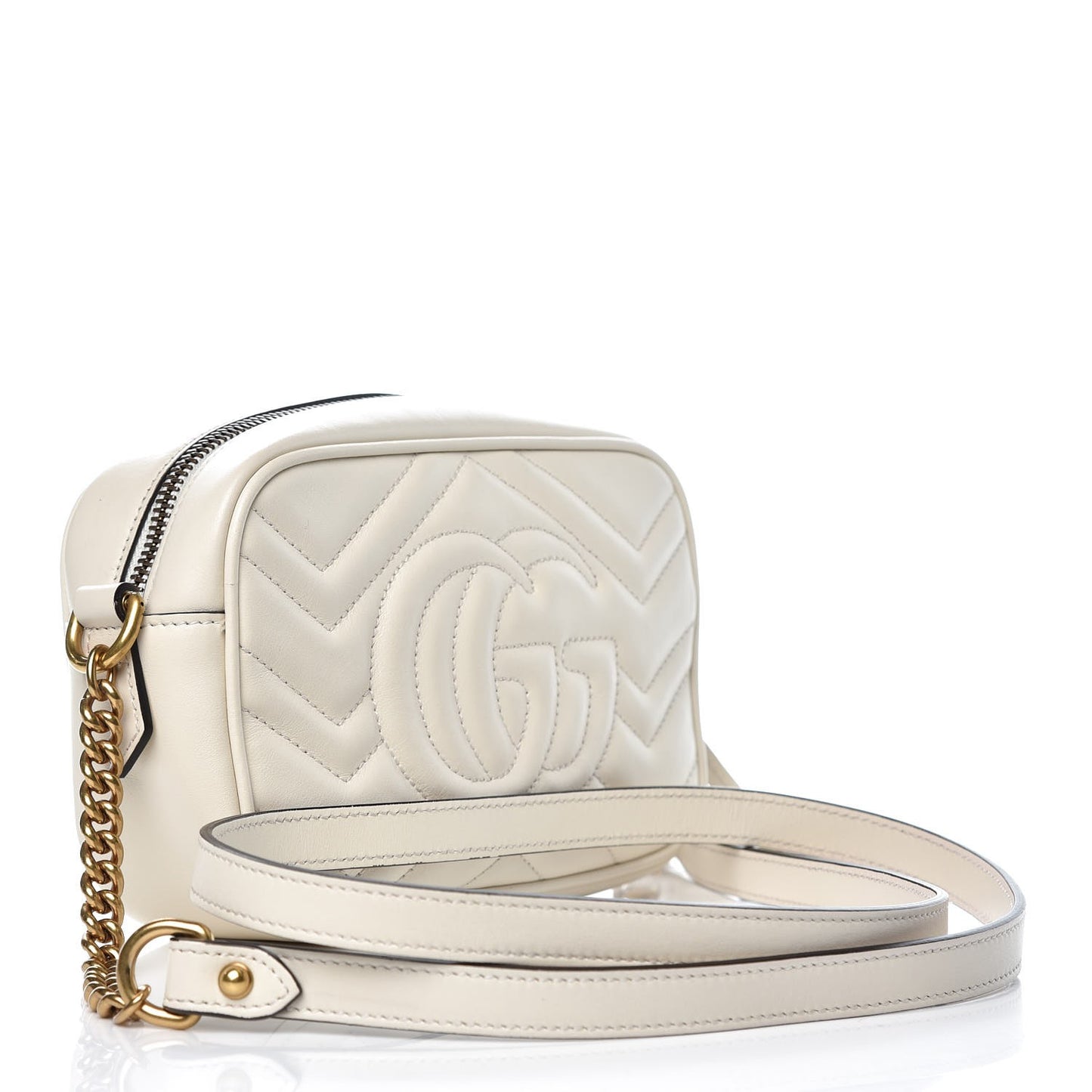 Calfskin Matelasse Mini GG Marmont Chain Shoulder Bag White