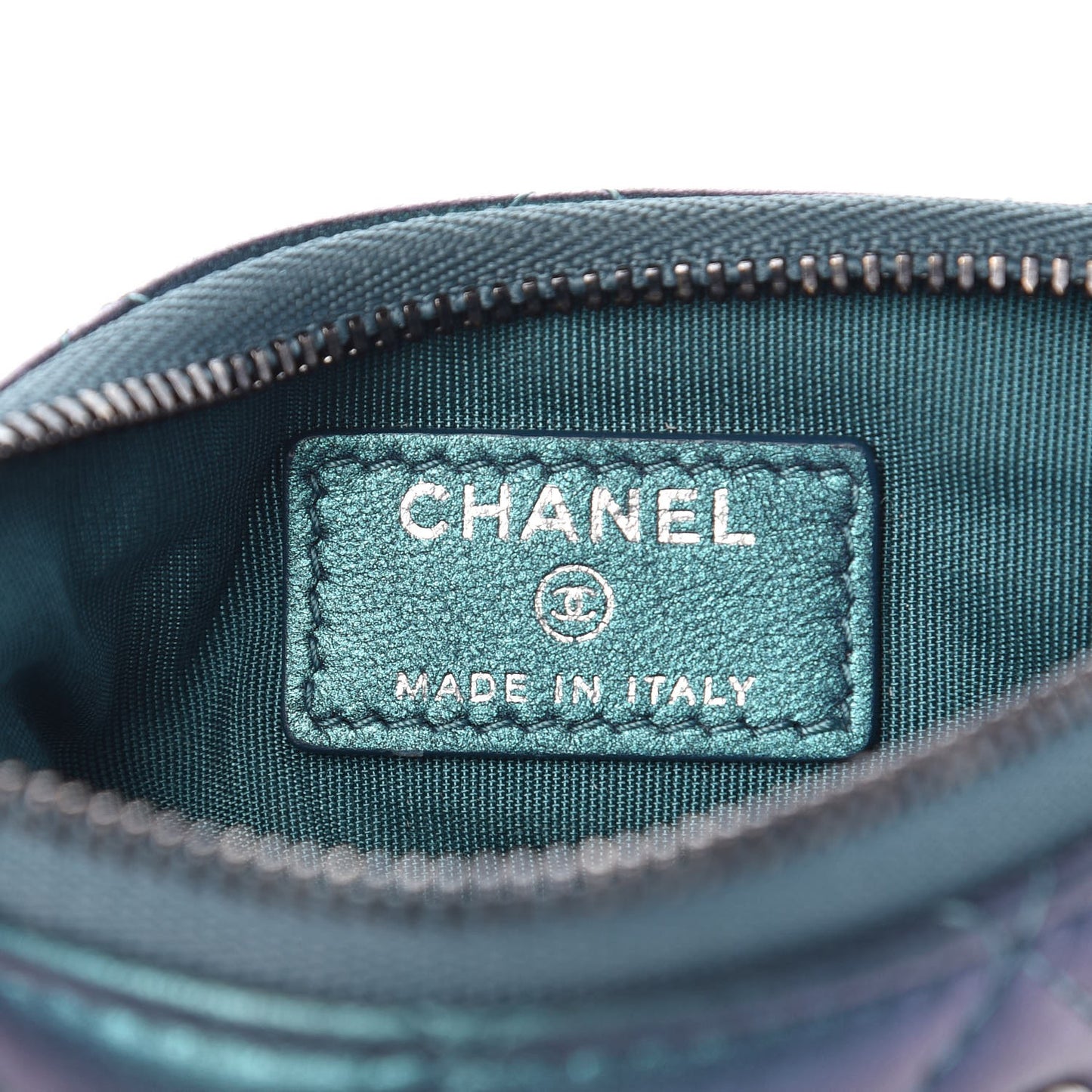 Iridescent Lambskin Quilted Small Cosmetic Case Turquoise