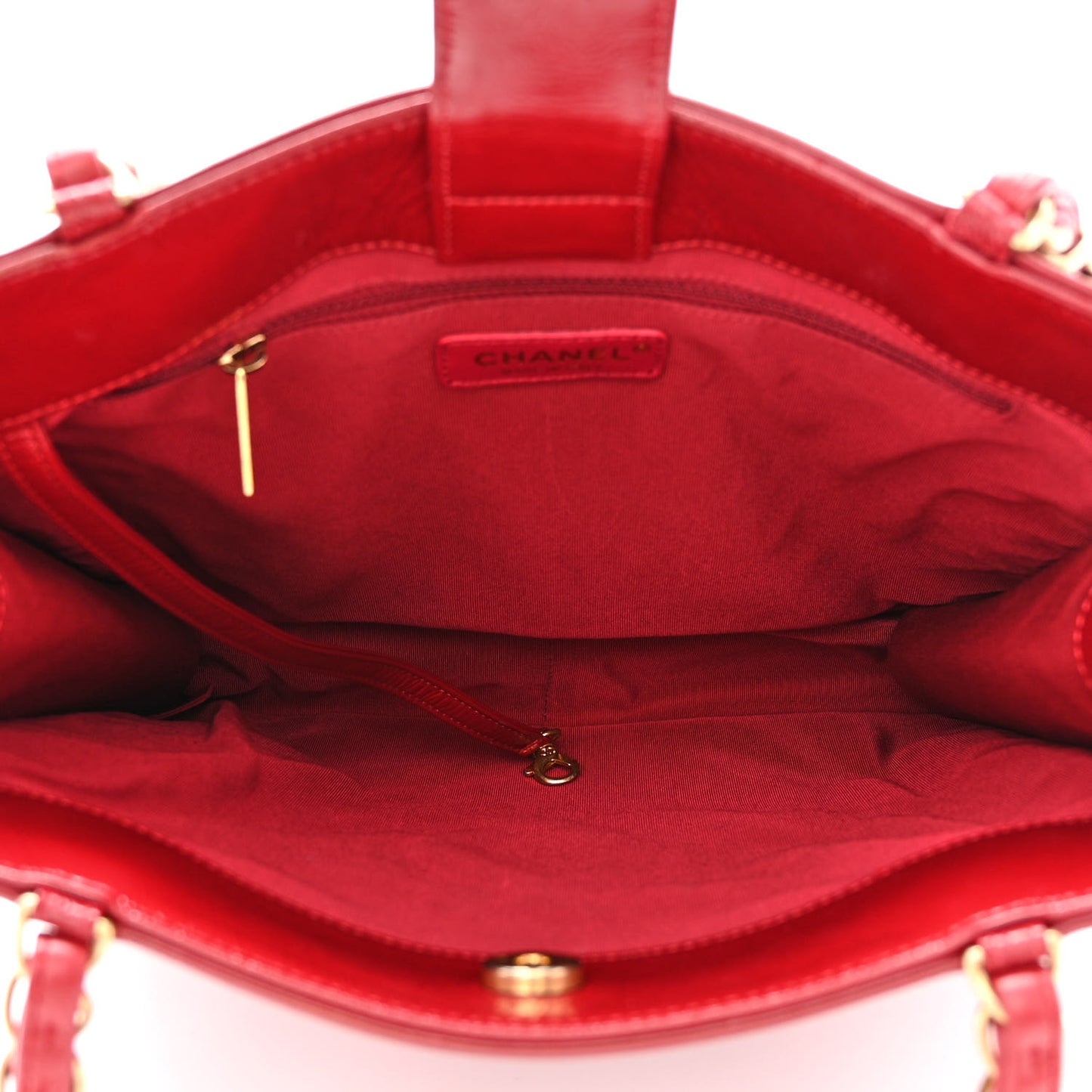 Shiny Aged Calfskin North South Shopping Bag Red