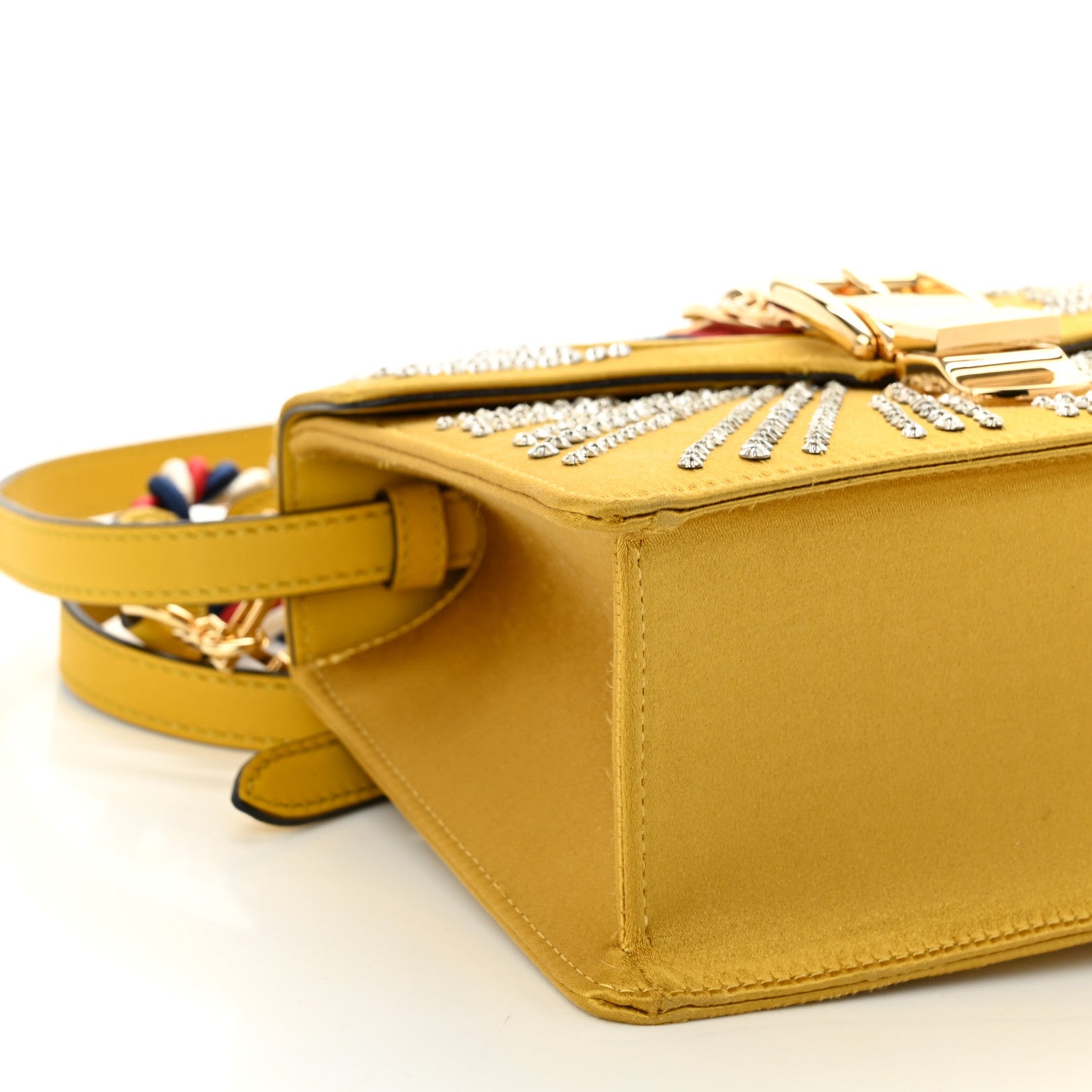 Gucci Satin Crystal Mini Sylvie Top Handle Bag Yellow 9 of 10
