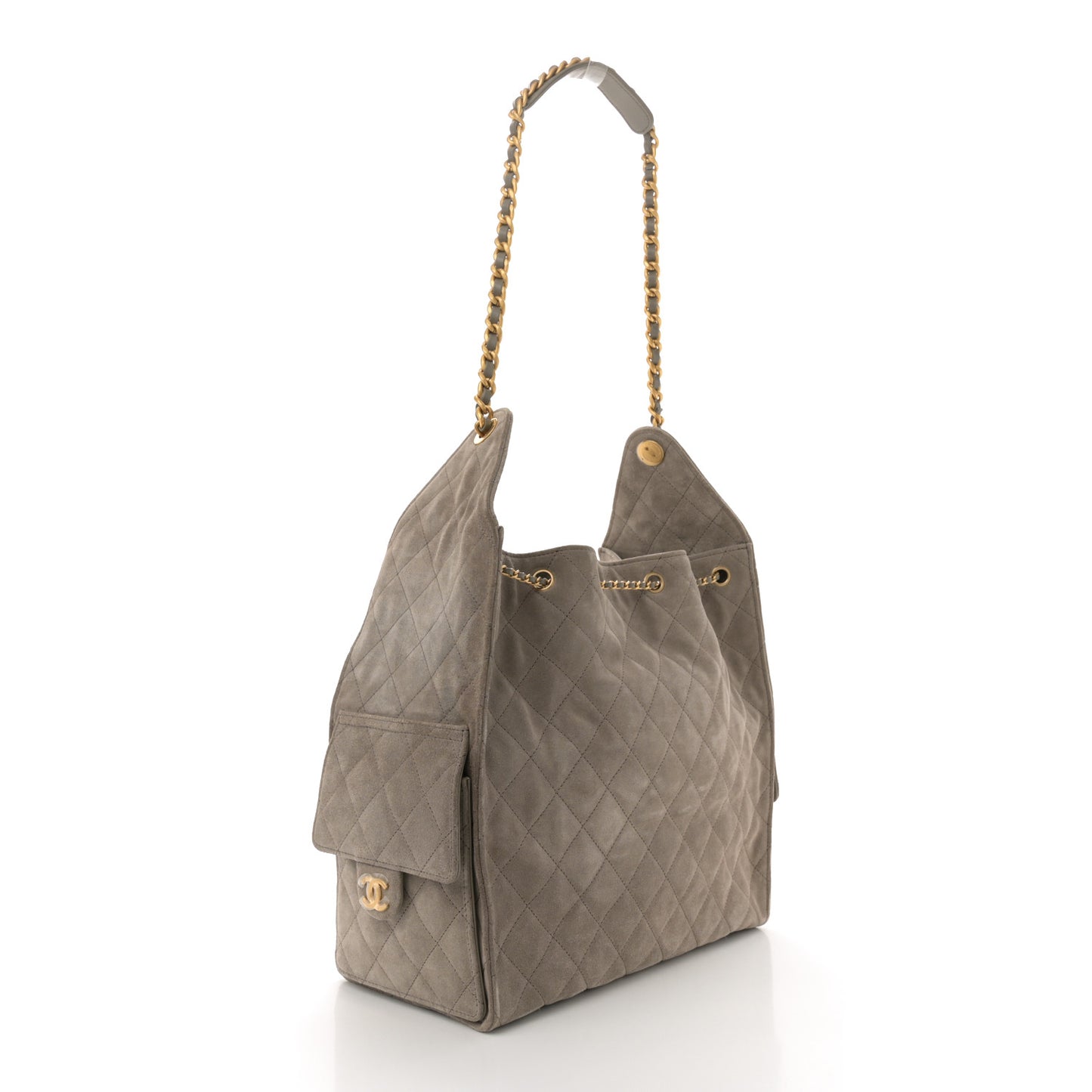 Suede Quilted Medium Chanel 25 Handbag Dark Grey