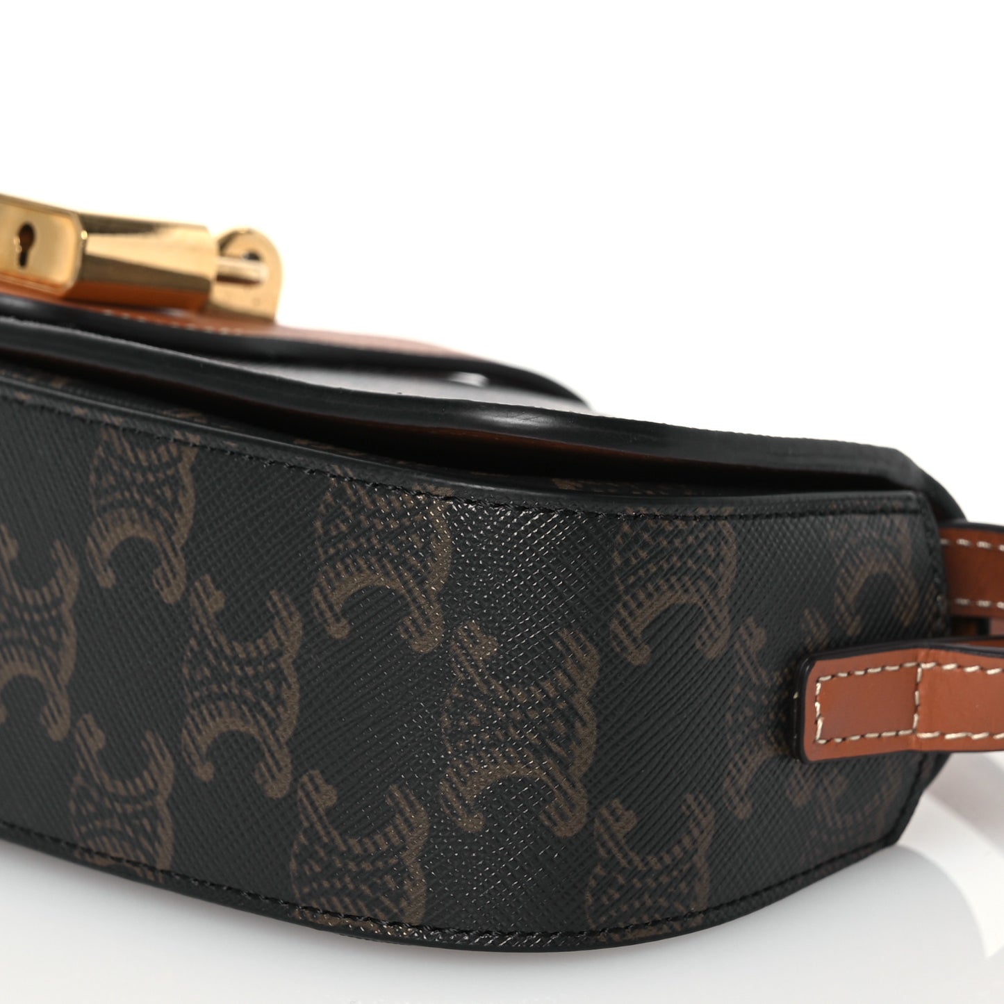 Triomphe Canvas Calfskin Tabou Clutch on Strap Tan